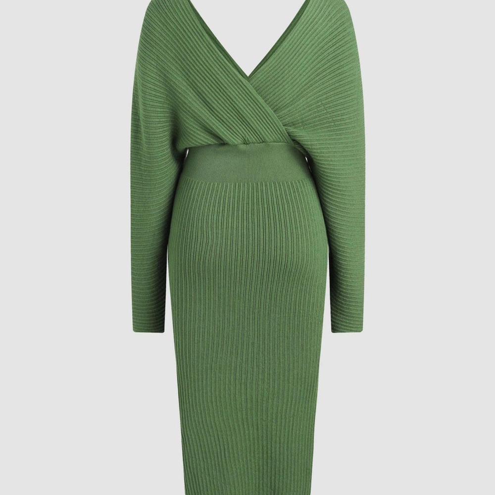 13 - Chic Green Ribbed Knit Dress~